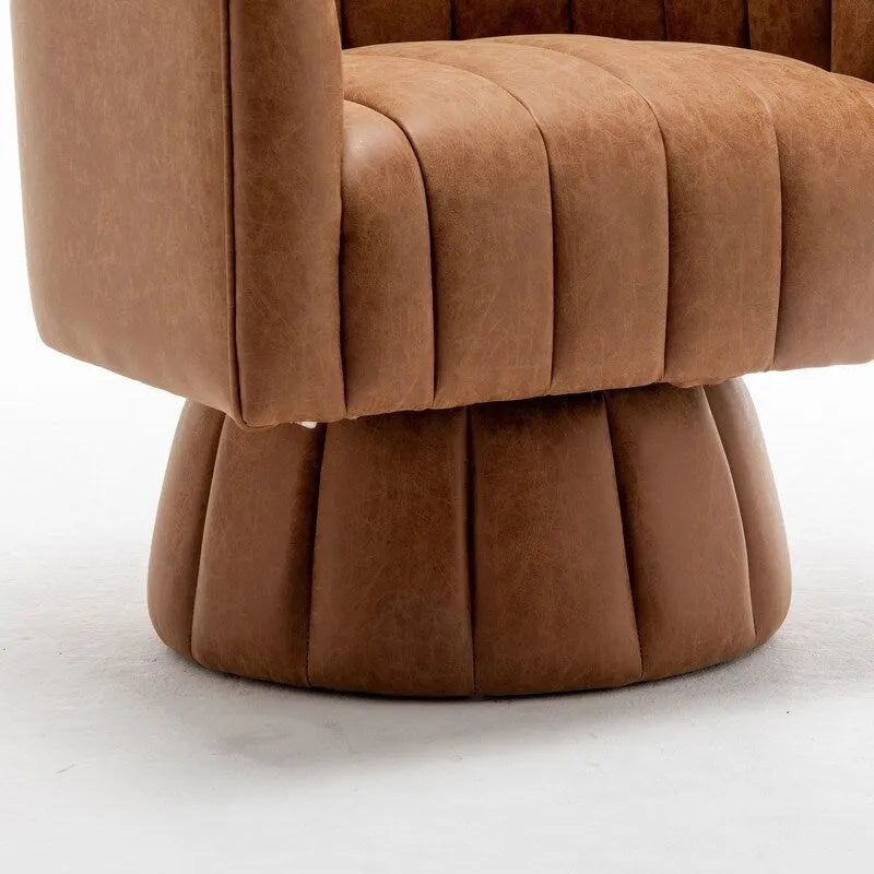Mid-century draaibare ronde kuipstoel met knoopdetails van PU-leer