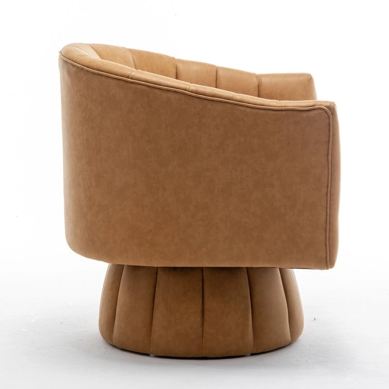 Mid-century draaibare ronde kuipstoel met knoopdetails van PU-leer