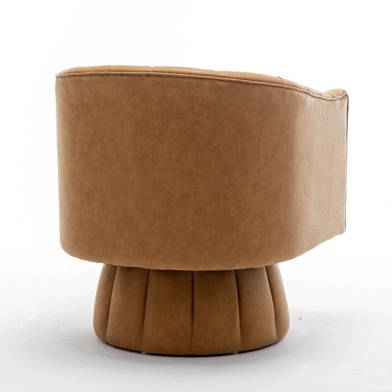 Mid-century draaibare ronde kuipstoel met knoopdetails van PU-leer