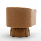 Mid-century draaibare ronde kuipstoel met knoopdetails van PU-leer