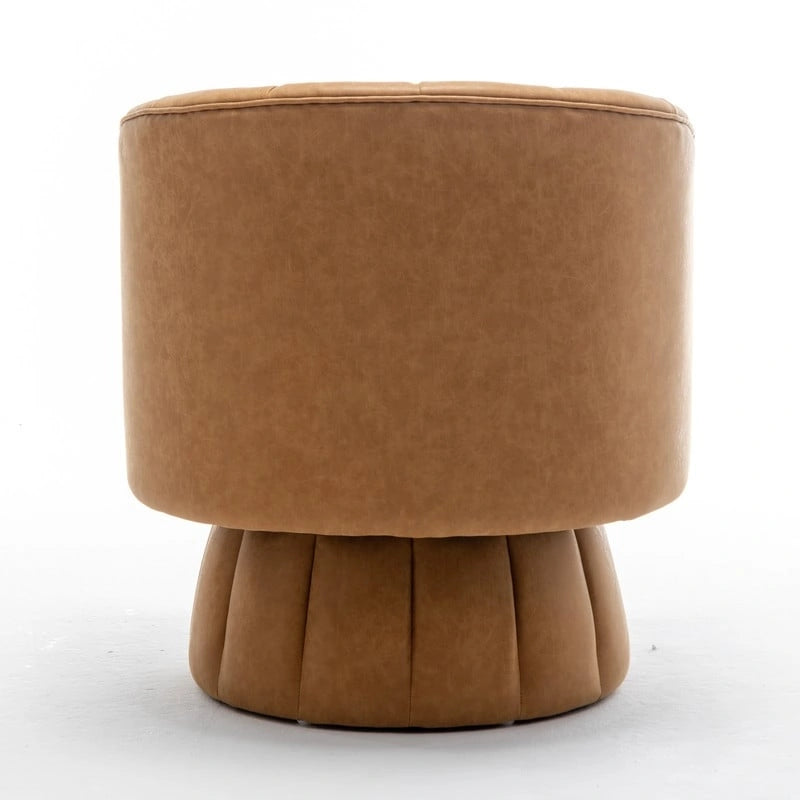 Mid-century draaibare ronde kuipstoel met knoopdetails van PU-leer
