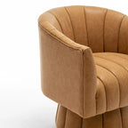 Mid-century draaibare ronde kuipstoel met knoopdetails van PU-leer