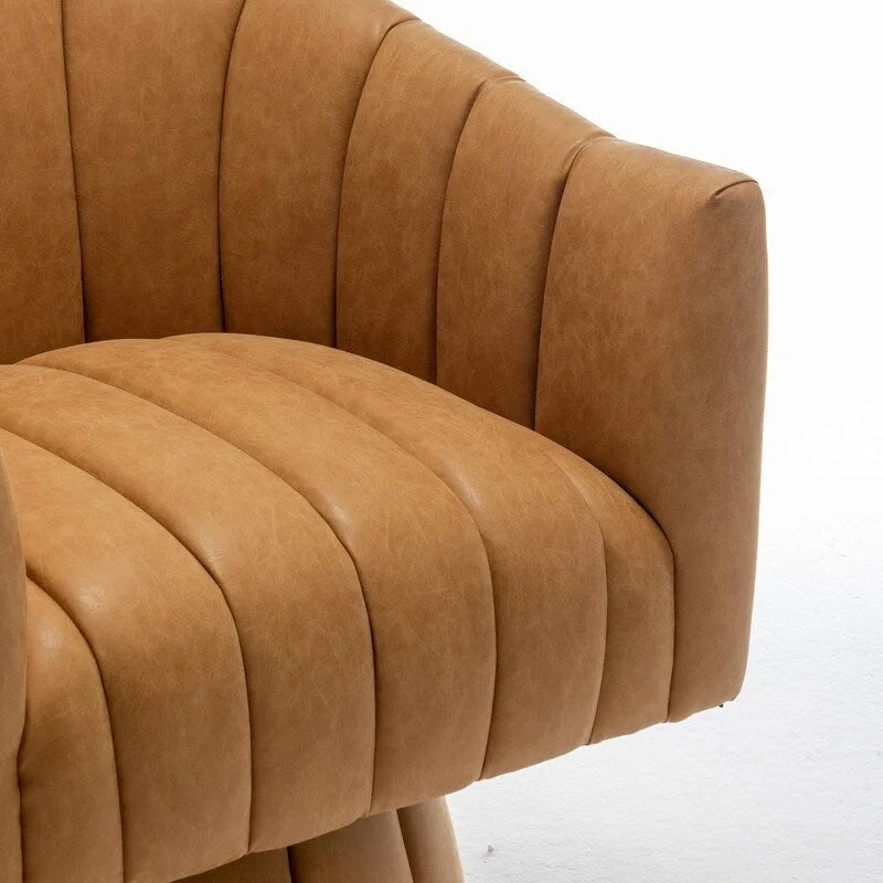 Mid-century draaibare ronde kuipstoel met knoopdetails van PU-leer