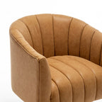 Mid-century draaibare ronde kuipstoel met knoopdetails van PU-leer