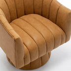 Mid-century draaibare ronde kuipstoel met knoopdetails van PU-leer