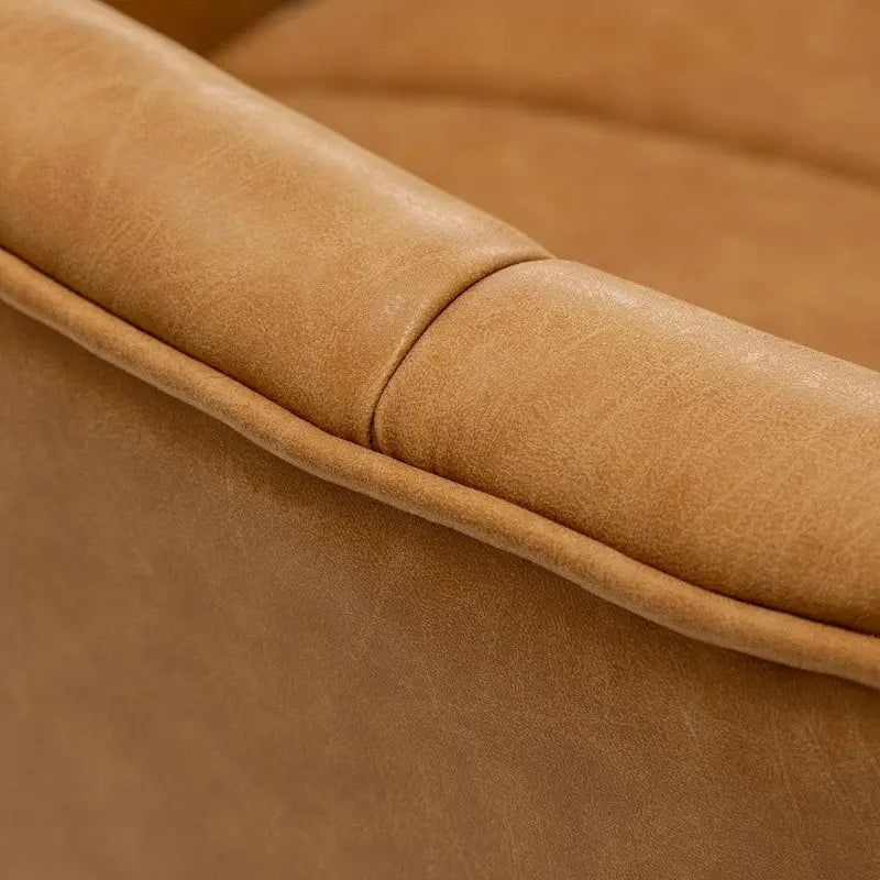 Mid-century draaibare ronde kuipstoel met knoopdetails van PU-leer