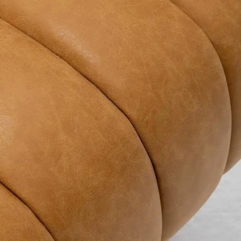Mid-century draaibare ronde kuipstoel met knoopdetails van PU-leer