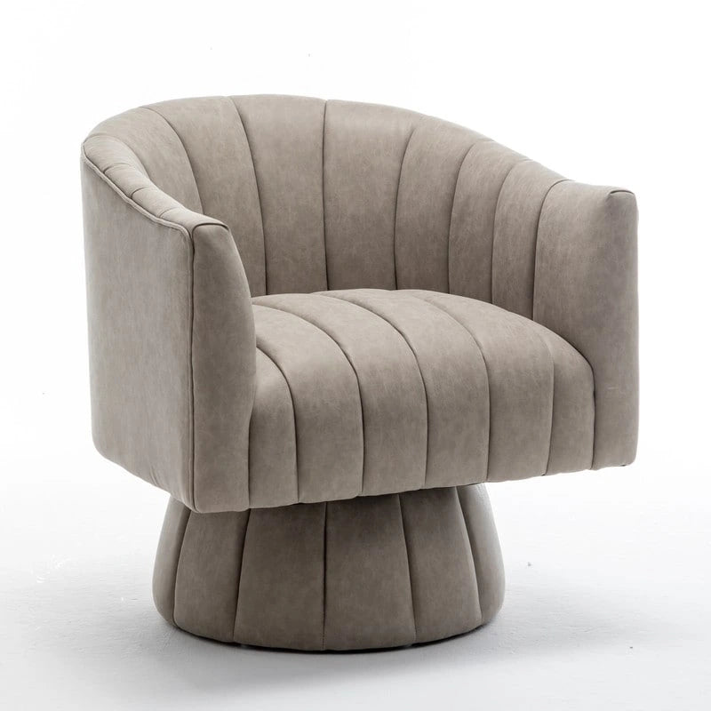 Mid-century draaibare ronde kuipstoel met knoopdetails van PU-leer