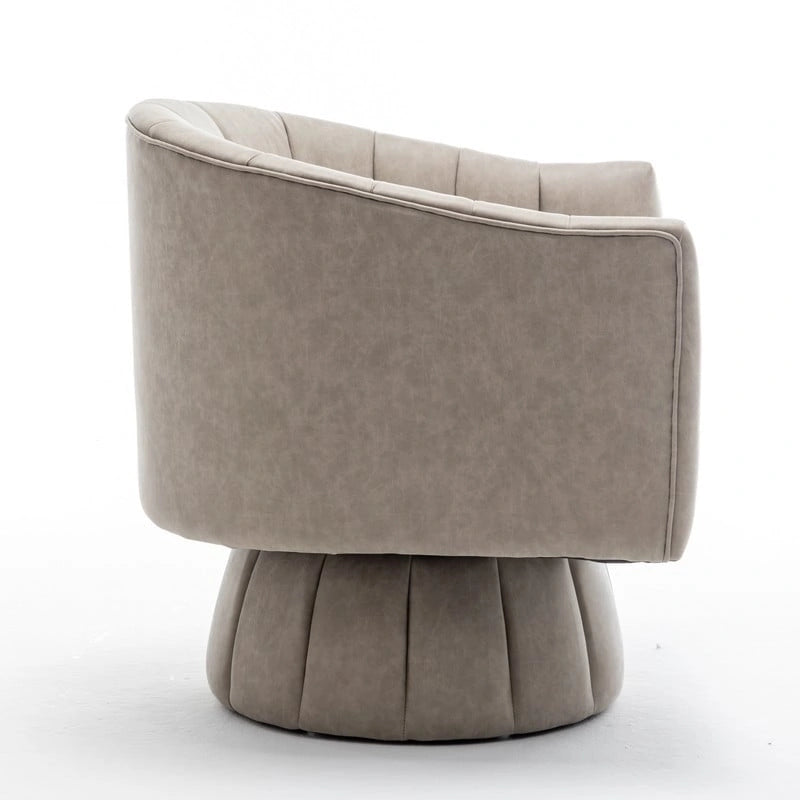 Mid-century draaibare ronde kuipstoel met knoopdetails van PU-leer