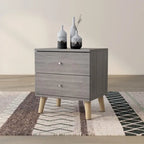 Mid-century modern nachtkastje met 2 lades in verweerd grijs met knoppen