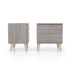 Mid-century modern nachtkastje met 2 lades in verweerd grijs met knoppen