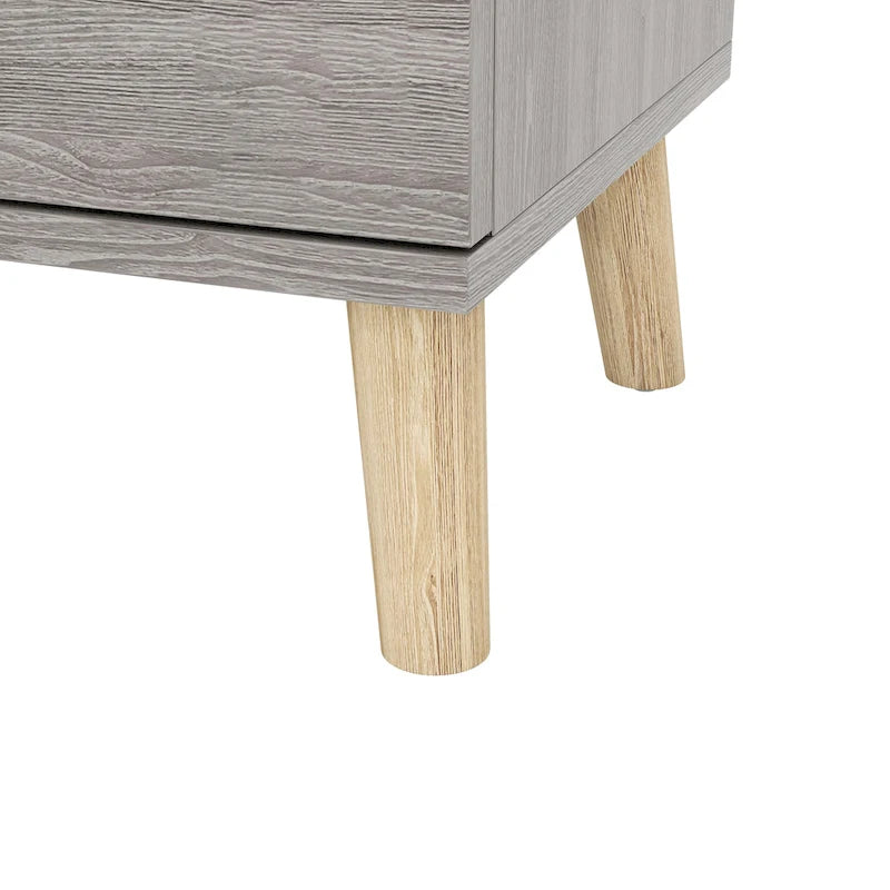 Mid-century modern nachtkastje met 2 lades in verweerd grijs met knoppen