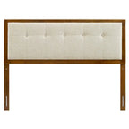 Beige stoffen gecapitonneerd houten kingsize hoofdbord