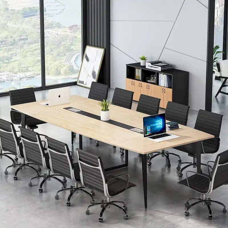 240 cm bootvormige vergadertafel met kabeldoorvoeren