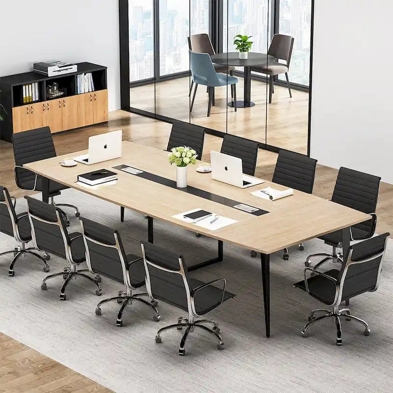 240 cm bootvormige vergadertafel met kabeldoorvoeren