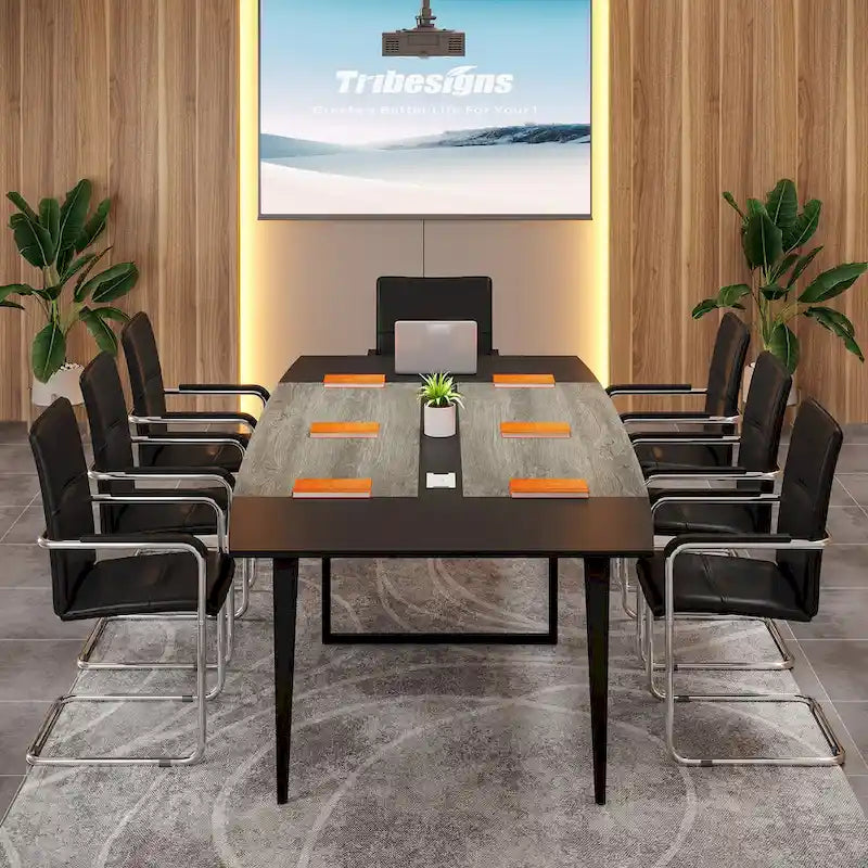 240 cm bootvormige vergadertafel met kabeldoorvoeren