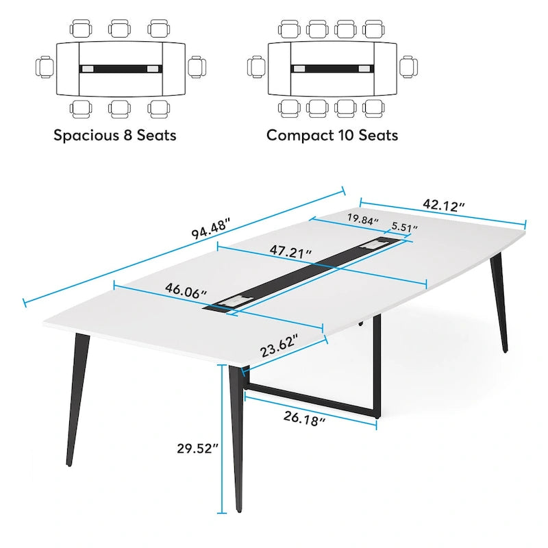 240 cm bootvormige vergadertafel met kabeldoorvoeren