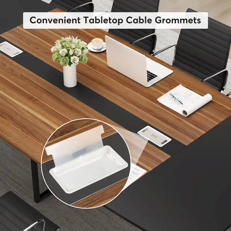 240 cm bootvormige vergadertafel met kabeldoorvoeren