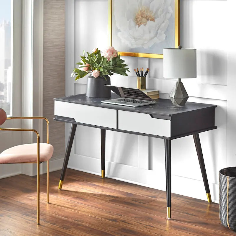 Mid-Century Modern bureau met imitatiemarmeren blad
