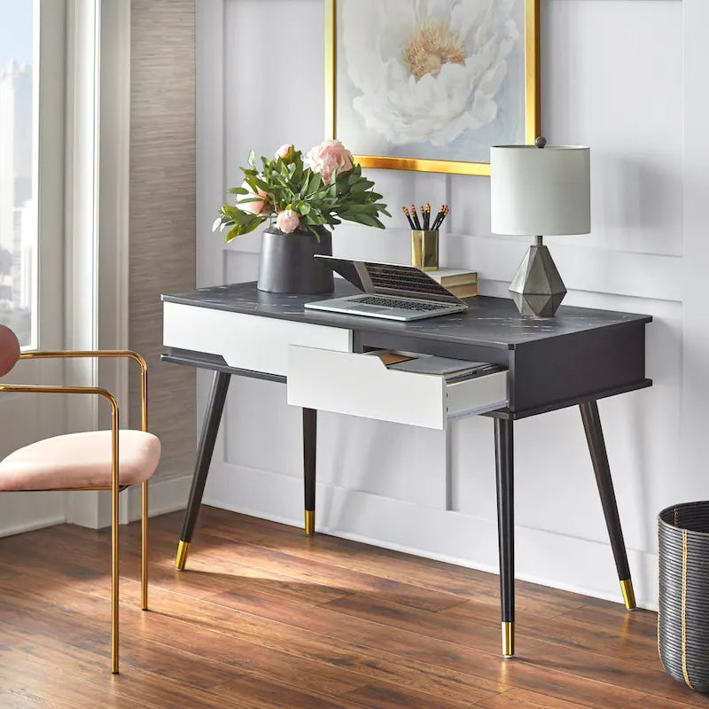 Mid-Century Modern bureau met imitatiemarmeren blad
