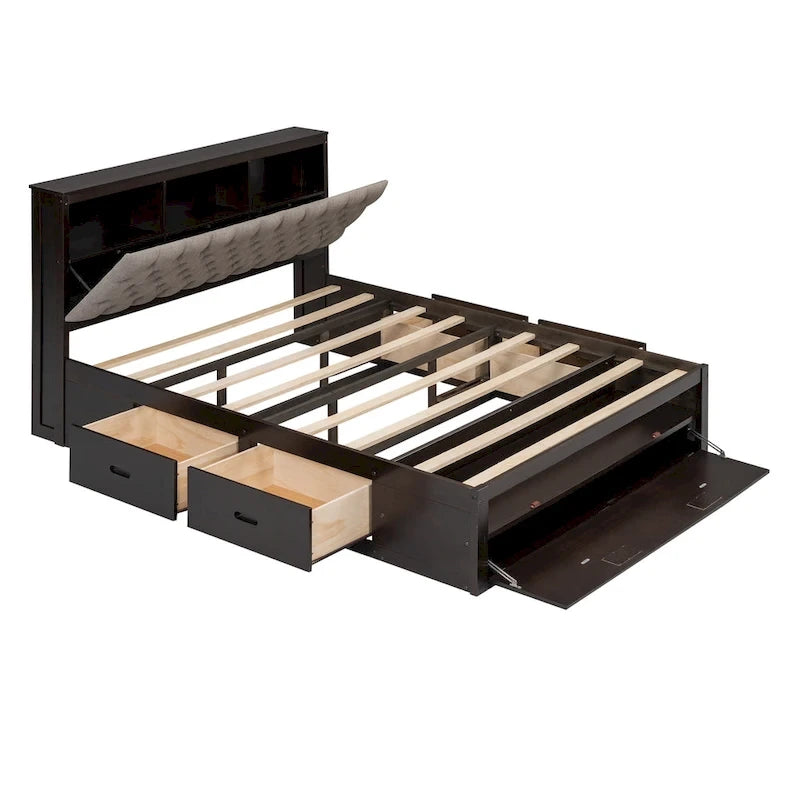 Tweepersoonsbed met Opbergend Hoofdeinde, Schoenrek en 4 Lades
