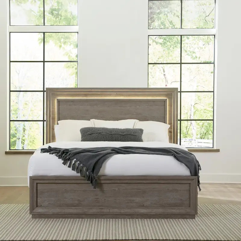 Kingsize Panelbed met LED-hoofdbord - Greystone Afwerking