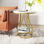 Ronde bijzettafel met 2 opbergplateaus – wit en goud