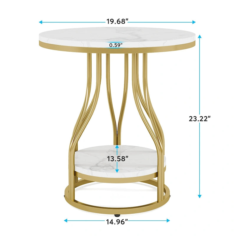 Ronde bijzettafel met 2 opbergplateaus – wit en goud