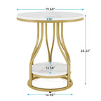 Ronde bijzettafel met 2 opbergplateaus – wit en goud