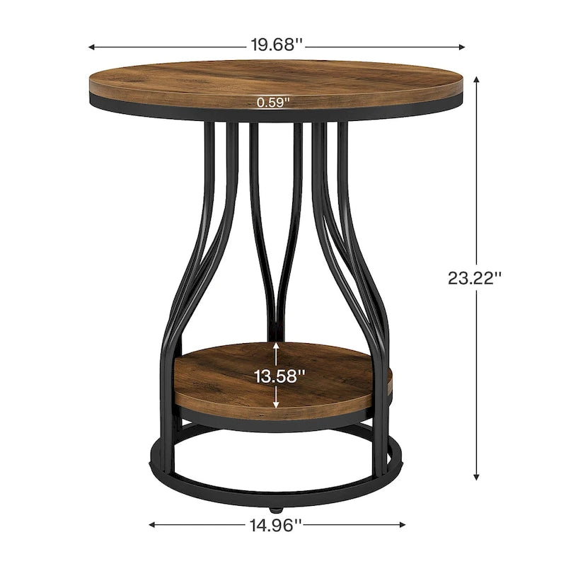 Ronde bijzettafel met 2 opbergplateaus – wit en goud