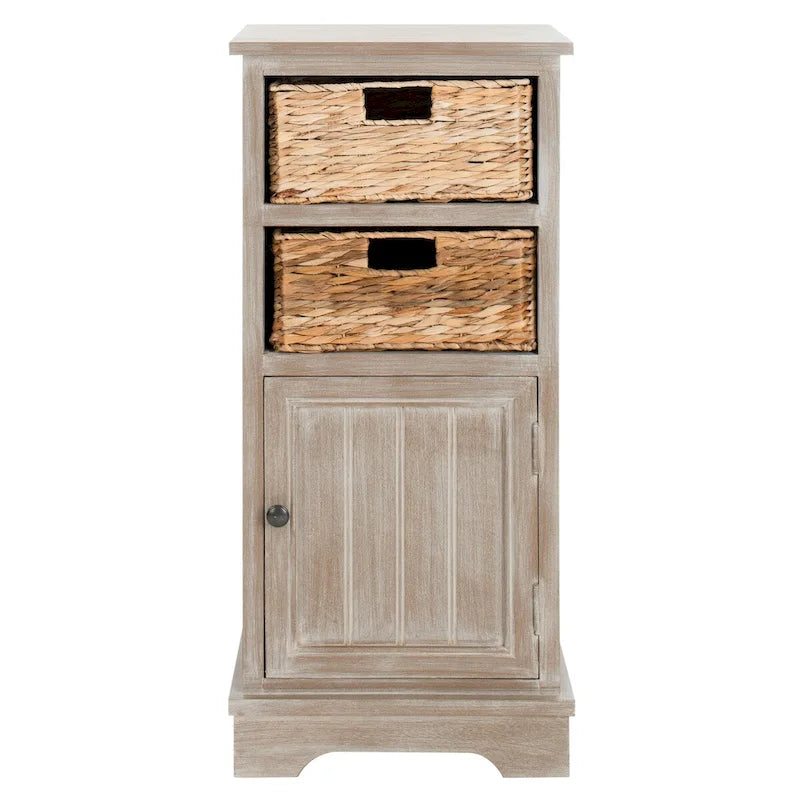 Zwart opbergkastje met rieten manden (verouderde look) - 40,6B x 30,5D x 88,9H cm