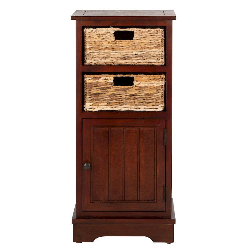 Zwart opbergkastje met rieten manden (verouderde look) - 40,6B x 30,5D x 88,9H cm