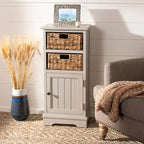 Zwart opbergkastje met rieten manden (verouderde look) - 40,6B x 30,5D x 88,9H cm