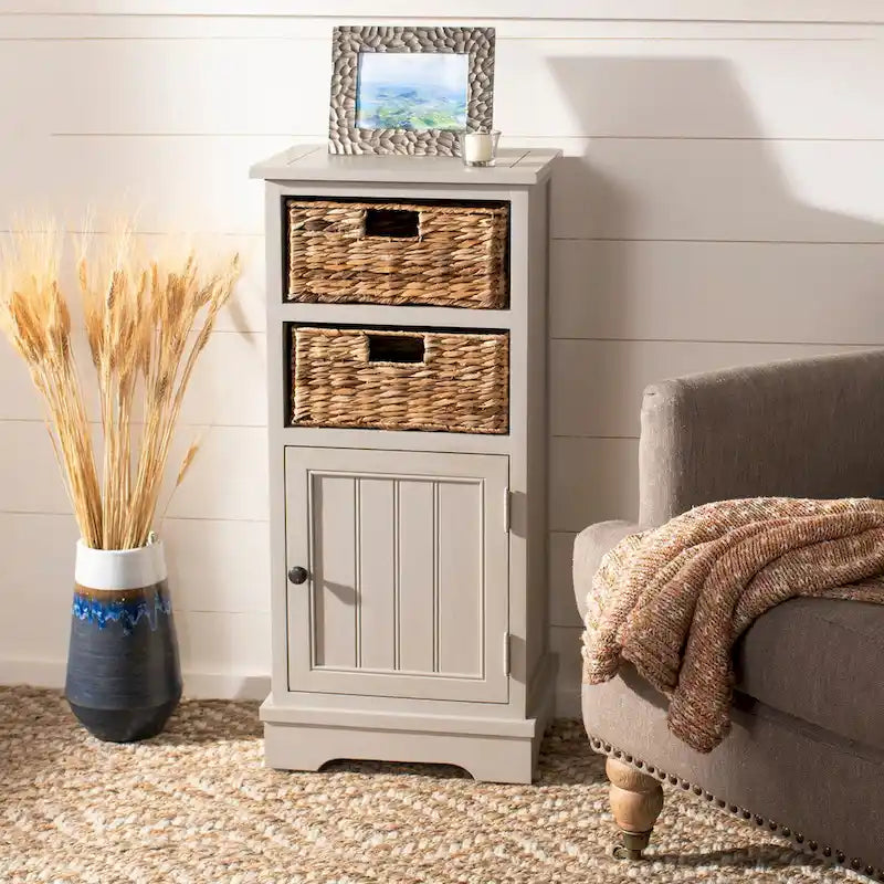 Zwart opbergkastje met rieten manden (verouderde look) - 40,6B x 30,5D x 88,9H cm