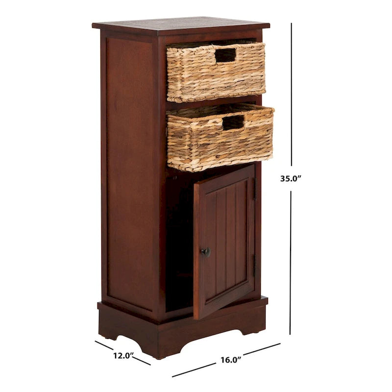 Zwart opbergkastje met rieten manden (verouderde look) - 40,6B x 30,5D x 88,9H cm
