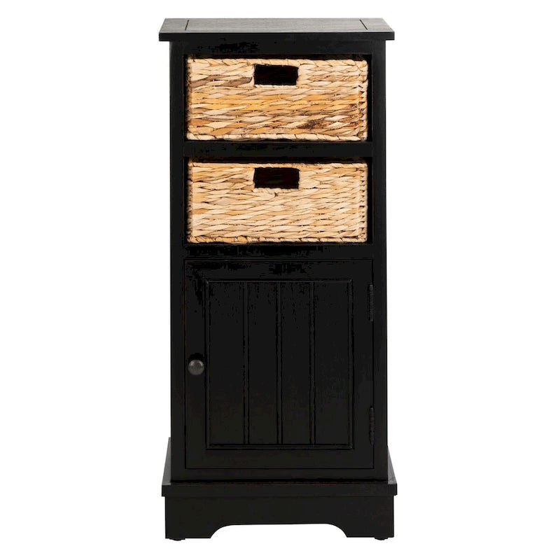 Zwart opbergkastje met rieten manden (verouderde look) - 40,6B x 30,5D x 88,9H cm