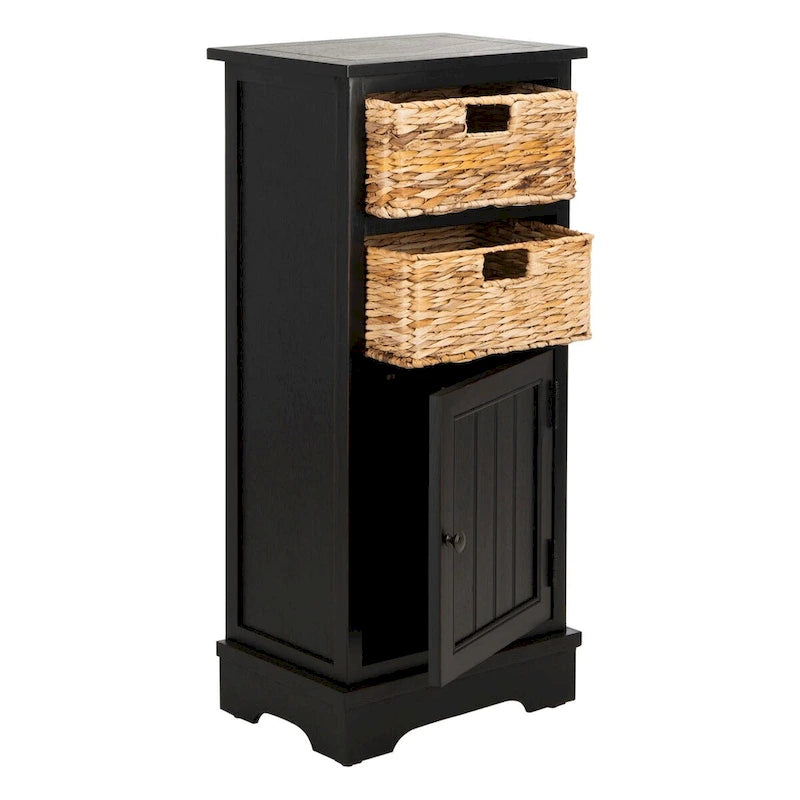 Zwart opbergkastje met rieten manden (verouderde look) - 40,6B x 30,5D x 88,9H cm