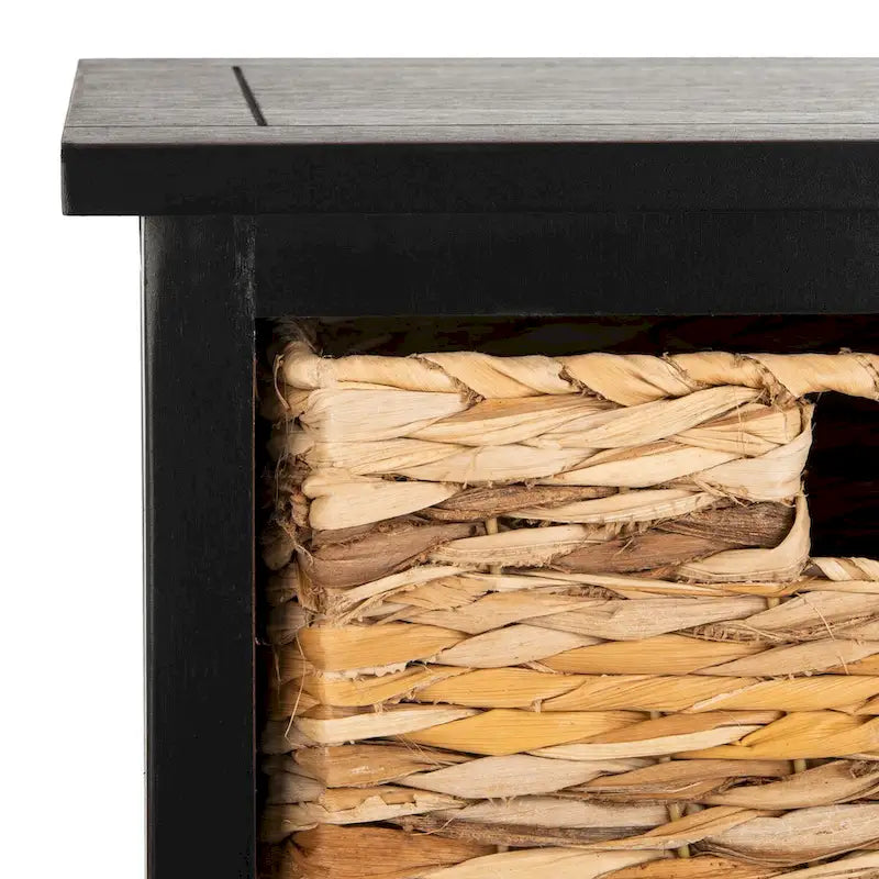 Zwart opbergkastje met rieten manden (verouderde look) - 40,6B x 30,5D x 88,9H cm