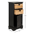 Zwart opbergkastje met rieten manden (verouderde look) - 40,6B x 30,5D x 88,9H cm