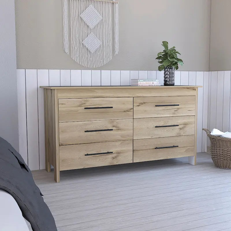 6-Laden Rechthoekige Commode – Licht Eiken en Wit