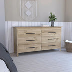 6-Laden Rechthoekige Commode – Licht Eiken en Wit
