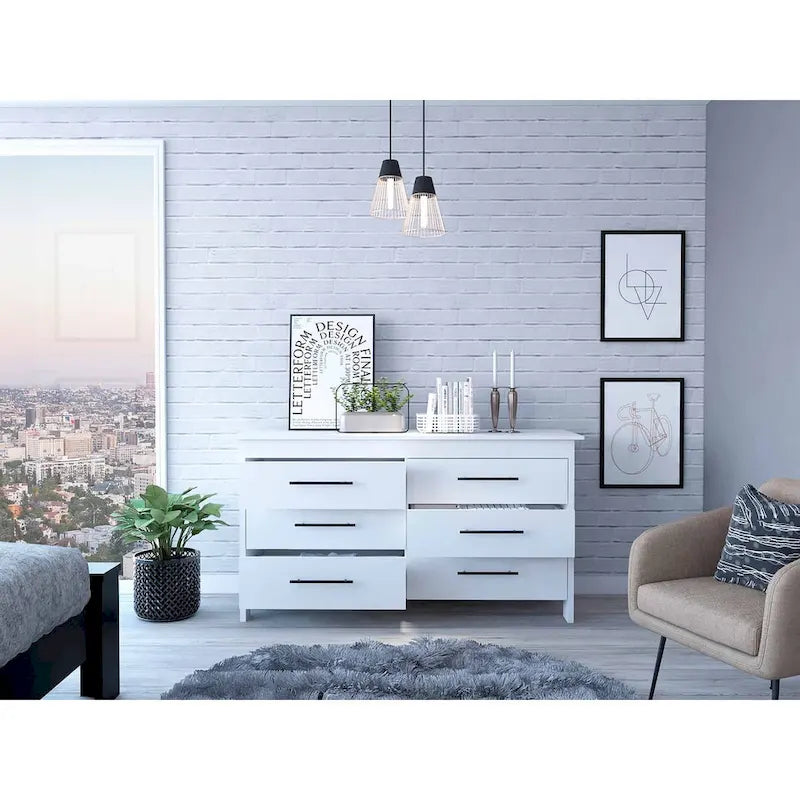 6-Laden Rechthoekige Commode – Licht Eiken en Wit
