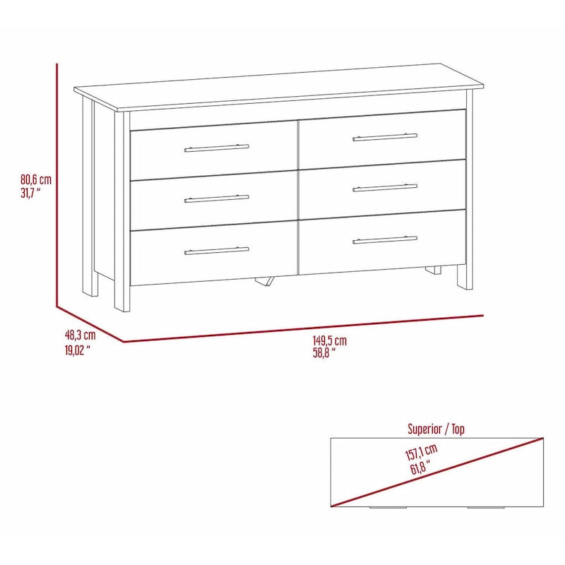 6-Laden Rechthoekige Commode – Licht Eiken en Wit