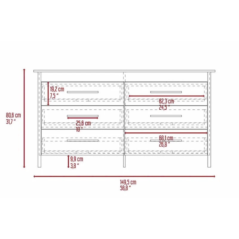 6-Laden Rechthoekige Commode – Licht Eiken en Wit