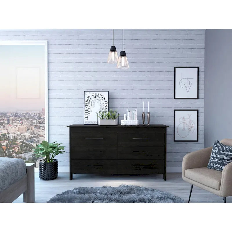 6-Laden Rechthoekige Commode – Licht Eiken en Wit