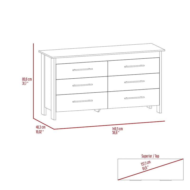 6-Laden Rechthoekige Commode – Licht Eiken en Wit