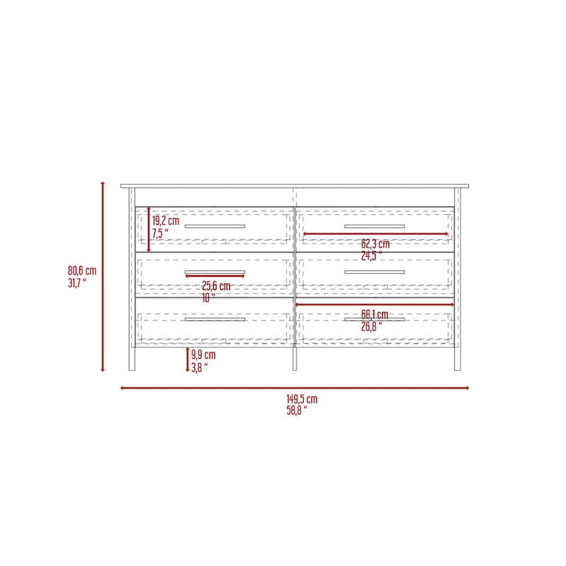 6-Laden Rechthoekige Commode – Licht Eiken en Wit