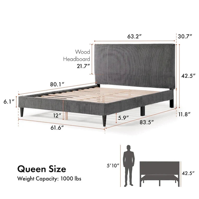 Queensize Corduroy Bedovertrek – Alleen Hoofdeinde & Frame Overtrek
