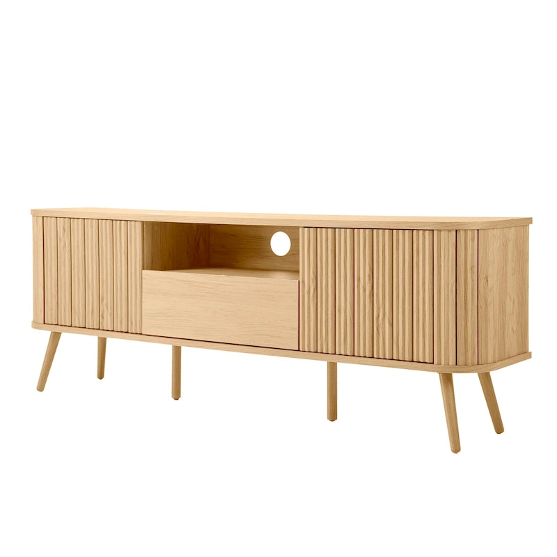 70 inch gebogen tv-meubel met lade en opbergdeuren