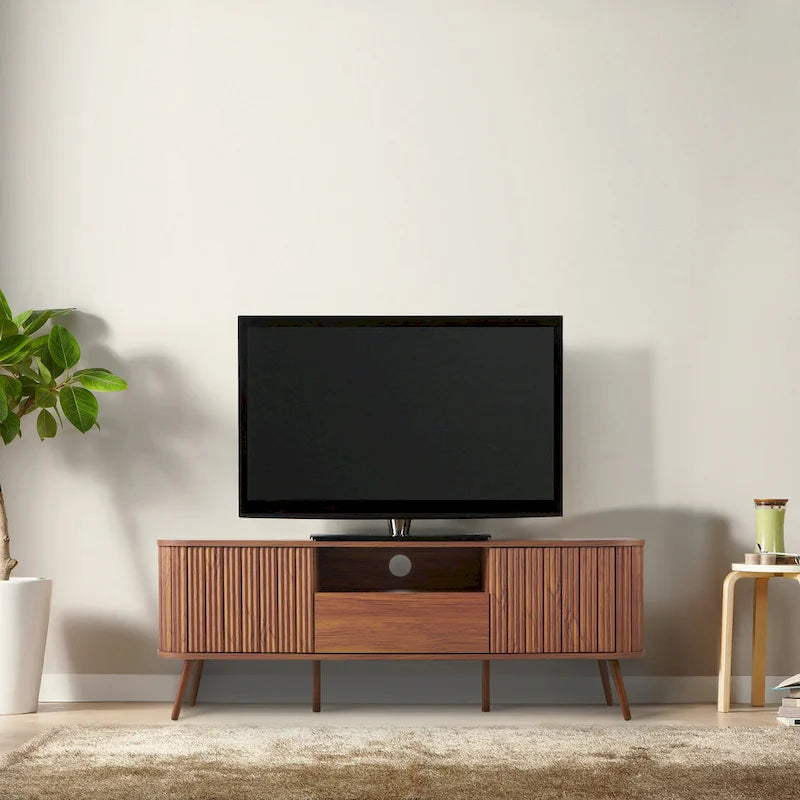 70 inch gebogen tv-meubel met lade en opbergdeuren